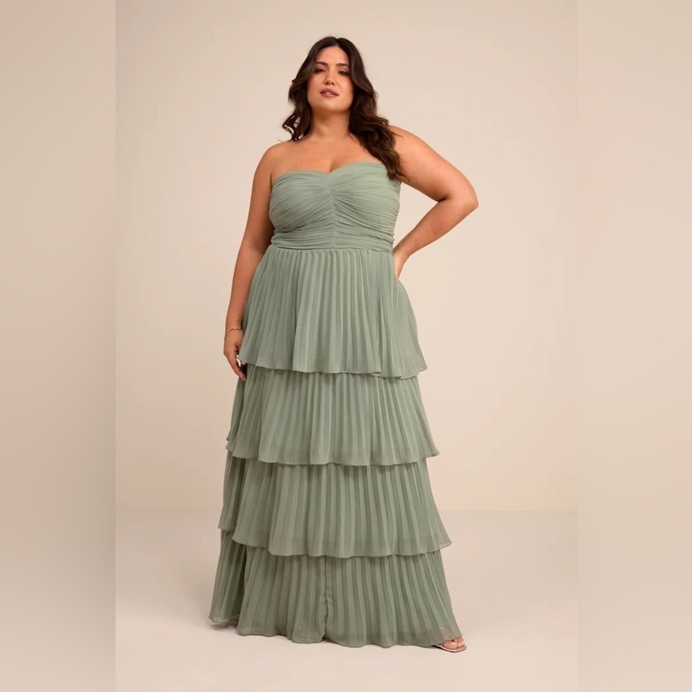 Lulus Seriously Sensational Sage Brush Strapless
Tiered Maxi Dress - Picture 5 of 11